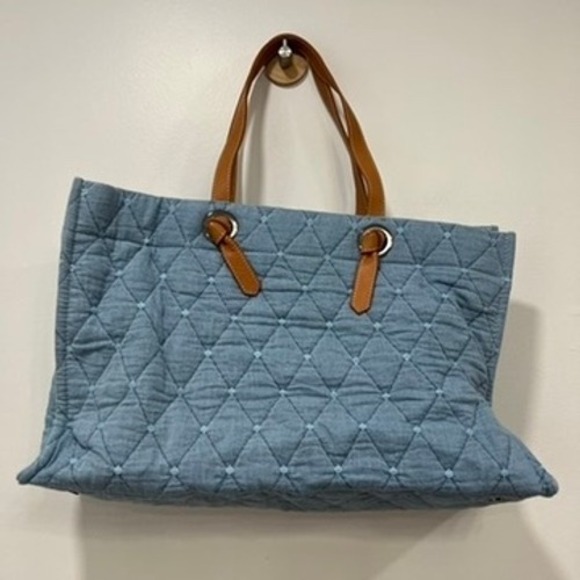 J Mclaughlin Nessa Handbag‎ One Size NWT $248 Blue Quilted Tote Cotton Purse - Picture 4 of 13